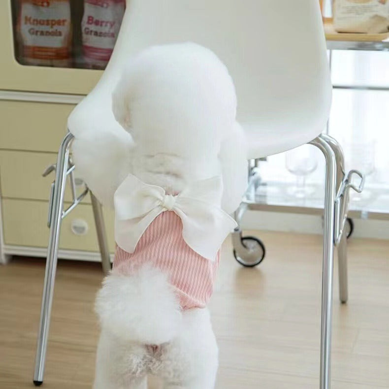 KFX-0810941 Summer Bow Suspenders for Pets - Available in Green, Pink, Yellow, Black - Polyester Dog Clothing in XS, S, M, L, XL