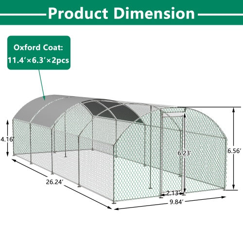 KFX-0812349 Large Metal Chicken Coop with Lockable Features and Waterproof Design - 258.2 sq ft Indoor/Outdoor Space