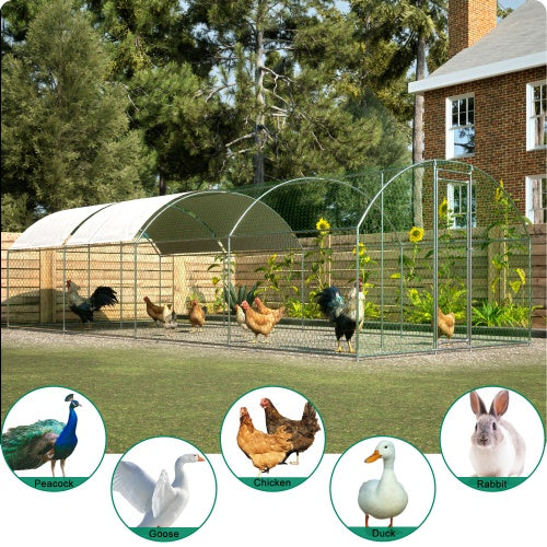 KFX-0812349 Large Metal Chicken Coop with Lockable Features and Waterproof Design - 258.2 sq ft Indoor/Outdoor Space