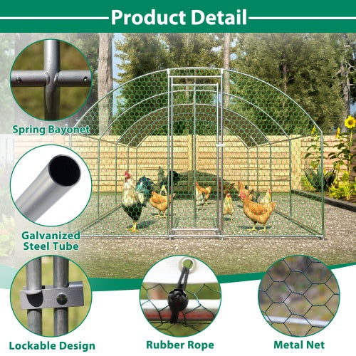 KFX-0812349 Large Metal Chicken Coop with Lockable Features and Waterproof Design - 258.2 sq ft Indoor/Outdoor Space