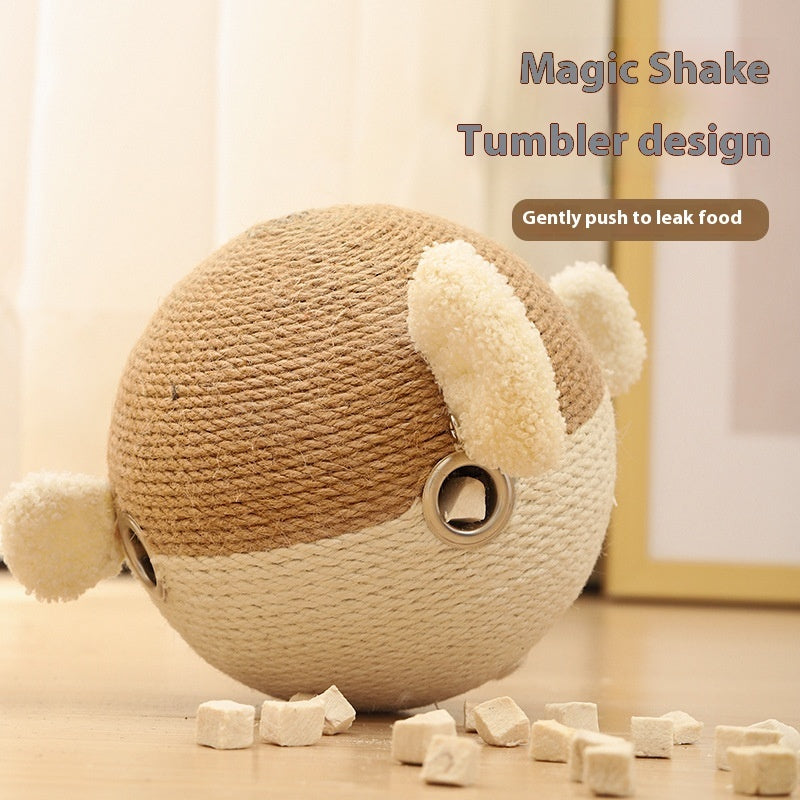 KFX-0812477 Puffer Leakage Food Feeder Tumbler Puzzle Toy for Cats and Dogs, 15cm Sisal Hemp Design
