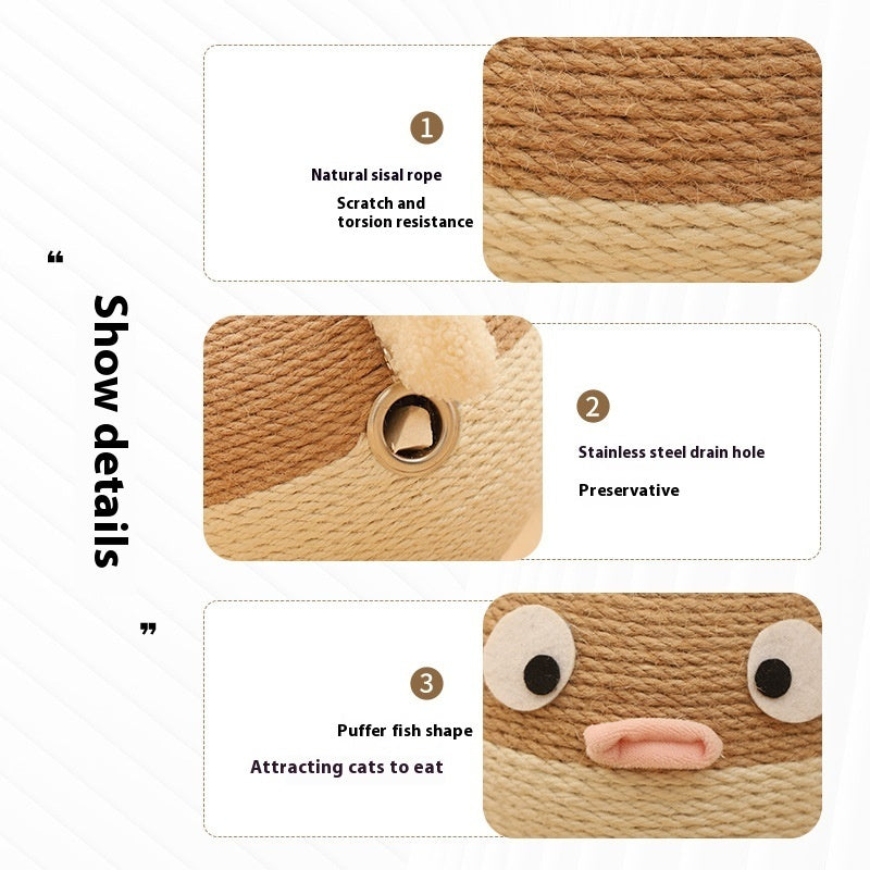 KFX-0812477 Puffer Leakage Food Feeder Tumbler Puzzle Toy for Cats and Dogs, 15cm Sisal Hemp Design
