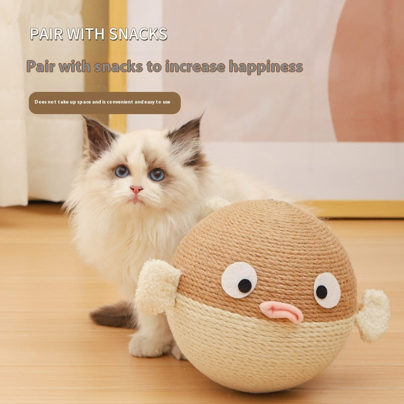 KFX-0812477 Puffer Leakage Food Feeder Tumbler Puzzle Toy for Cats and Dogs, 15cm Sisal Hemp Design