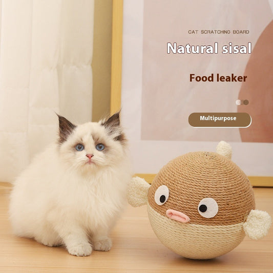 KFX-0812477 Puffer Leakage Food Feeder Tumbler Puzzle Toy for Cats and Dogs, 15cm Sisal Hemp Design