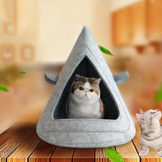 KFX-0812733 Ventilated Felt Pet Nest for Cats and Dogs - Medium Gray, Brown, Light Gray, 40cm x 40cm x 43cm