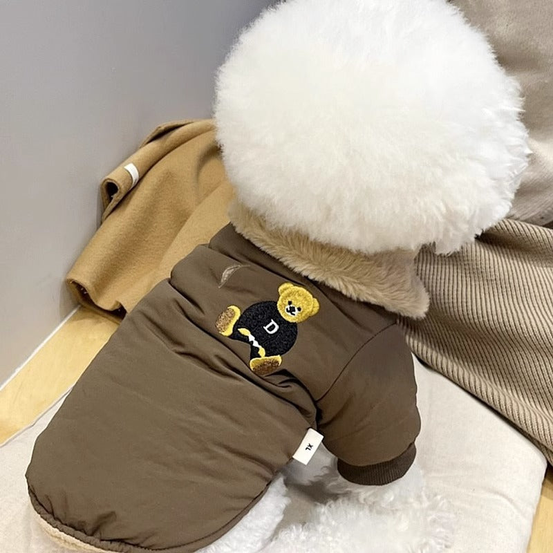 KFX-0813117 Thick Warm Jacket for Small Dogs and Cats, Autumn/Winter Apparel in Beige and Brown Bear Designs