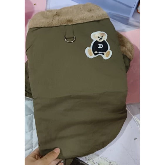 KFX-0813117 Thick Warm Jacket for Small Dogs and Cats, Autumn/Winter Apparel in Beige and Brown Bear Designs