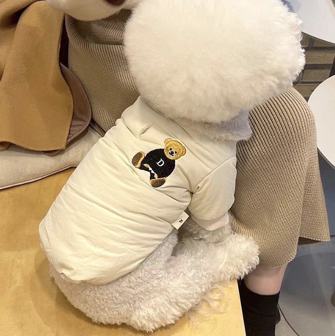 KFX-0813117 Thick Warm Jacket for Small Dogs and Cats, Autumn/Winter Apparel in Beige and Brown Bear Designs