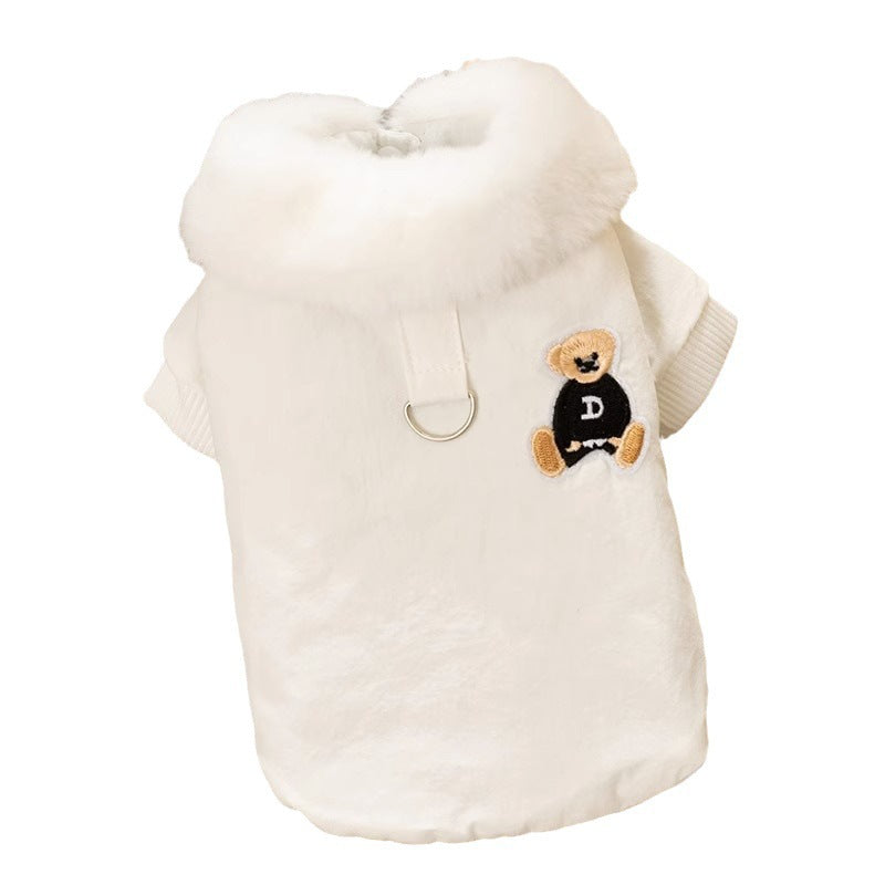 KFX-0813117 Thick Warm Jacket for Small Dogs and Cats, Autumn/Winter Apparel in Beige and Brown Bear Designs