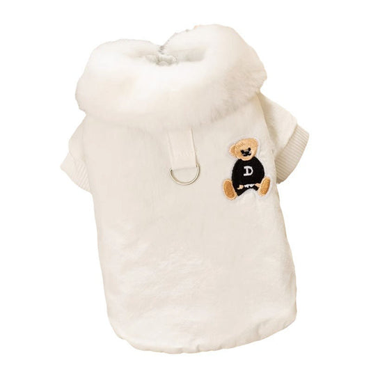 KFX-0813117 Thick Warm Jacket for Small Dogs and Cats, Autumn/Winter Apparel in Beige and Brown Bear Designs