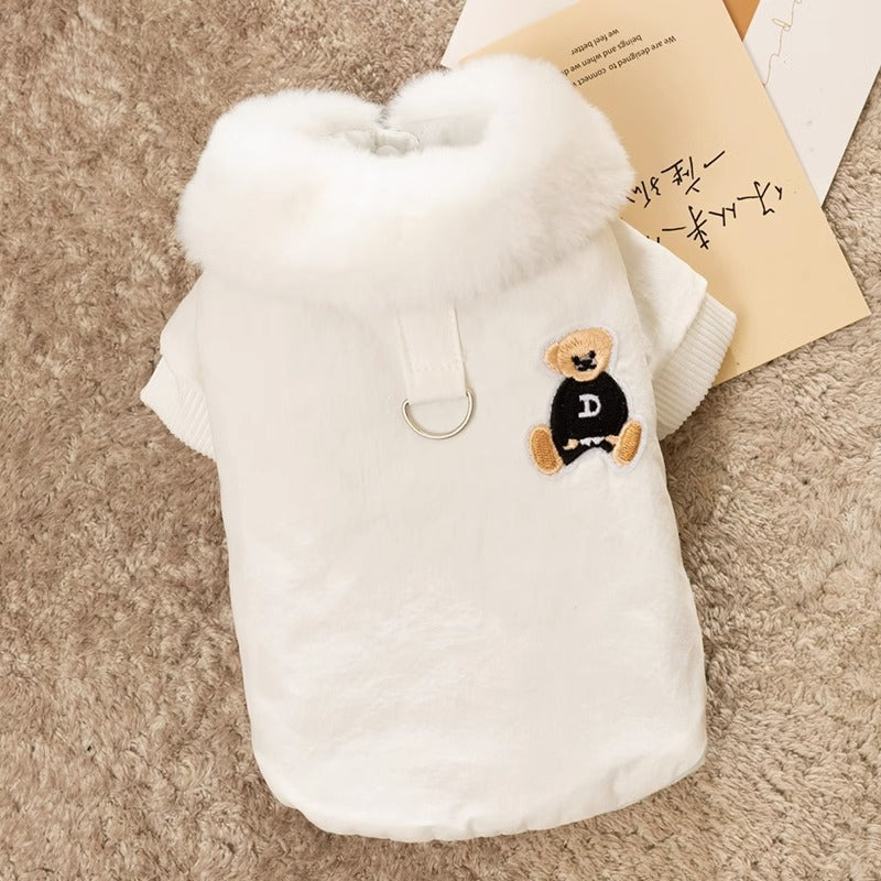 KFX-0813117 Thick Warm Jacket for Small Dogs and Cats, Autumn/Winter Apparel in Beige and Brown Bear Designs