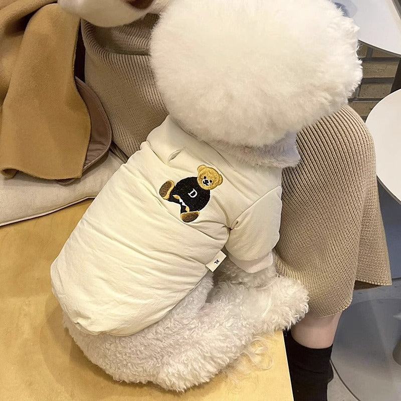 KFX-0813117 Thick Warm Jacket for Small Dogs and Cats, Autumn/Winter Apparel in Beige and Brown Bear Designs