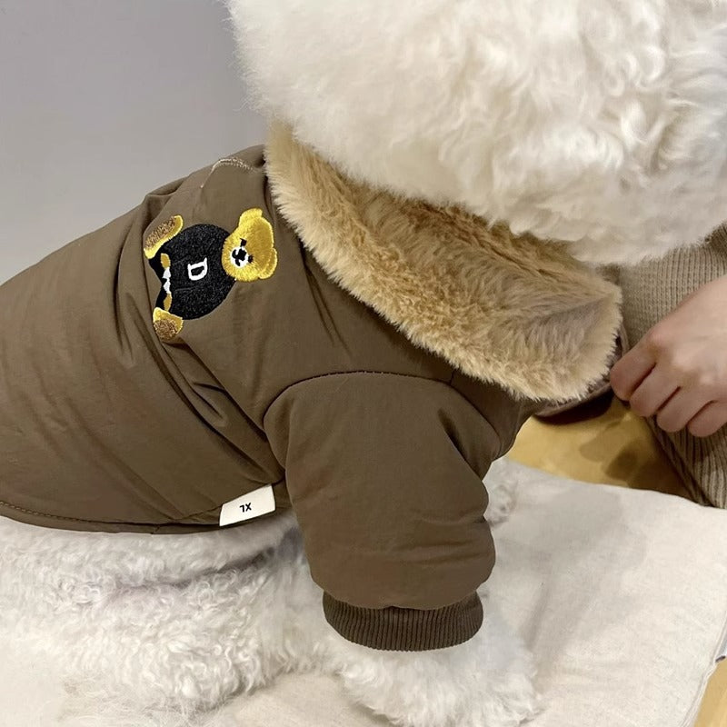 KFX-0813117 Thick Warm Jacket for Small Dogs and Cats, Autumn/Winter Apparel in Beige and Brown Bear Designs