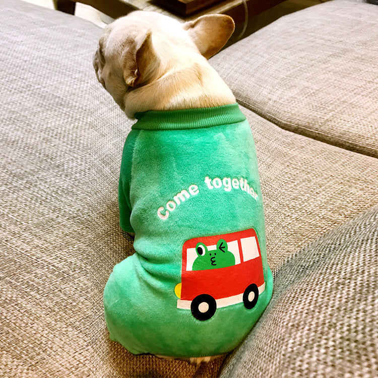 KFX-0815037 Warm Pure Cotton Dog Sweater - Four-Legged Clothes in Green, Pink, and Orange