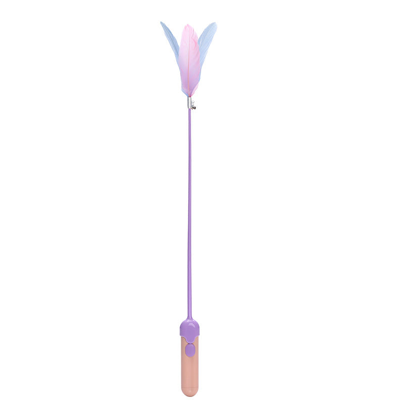 KFX-0815293 Feather Cat Teasing Stick with Laser – Cat Play Rod in Indigo, Blue, and Pink Purple