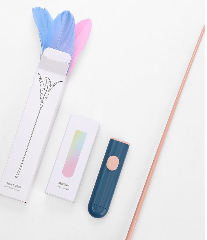 KFX-0815293 Feather Cat Teasing Stick with Laser – Cat Play Rod in Indigo, Blue, and Pink Purple