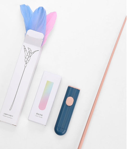 KFX-0815293 Feather Cat Teasing Stick with Laser – Cat Play Rod in Indigo, Blue, and Pink Purple