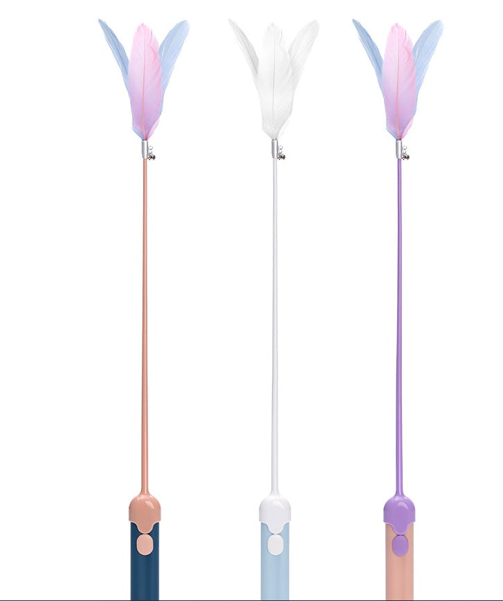 KFX-0815293 Feather Cat Teasing Stick with Laser – Cat Play Rod in Indigo, Blue, and Pink Purple