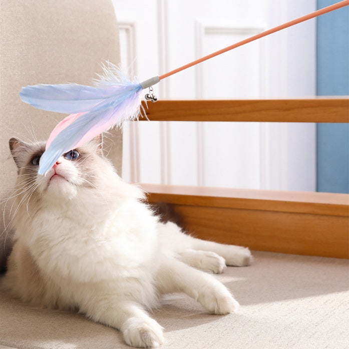 KFX-0815293 Feather Cat Teasing Stick with Laser – Cat Play Rod in Indigo, Blue, and Pink Purple