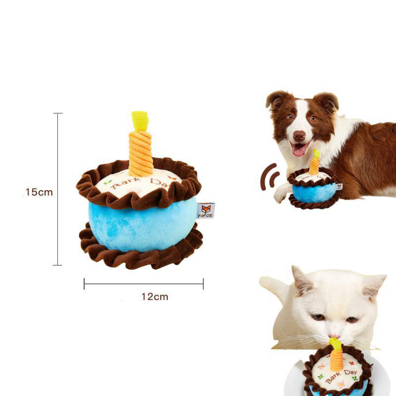 KFX-0816061 Durable Plush Catnip Birthday Cake Toy for Cats and Dogs