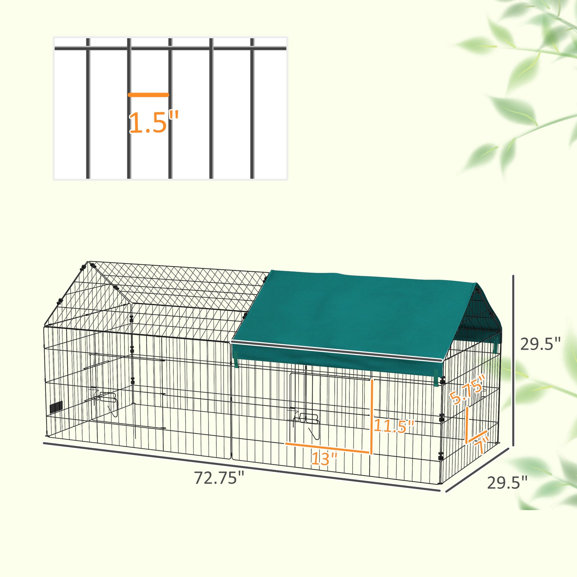 KFX-0818109 73-Inch Small Animal Playpen with Roof for Rabbits, Chickens, and Chinchillas