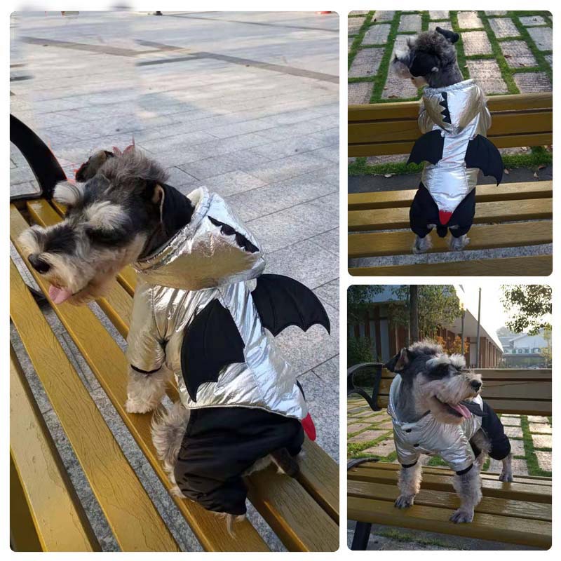 KFX-0818877 Halloween Bat-Inspired Pet Costume in Silver Cotton – Sizes S to XXL