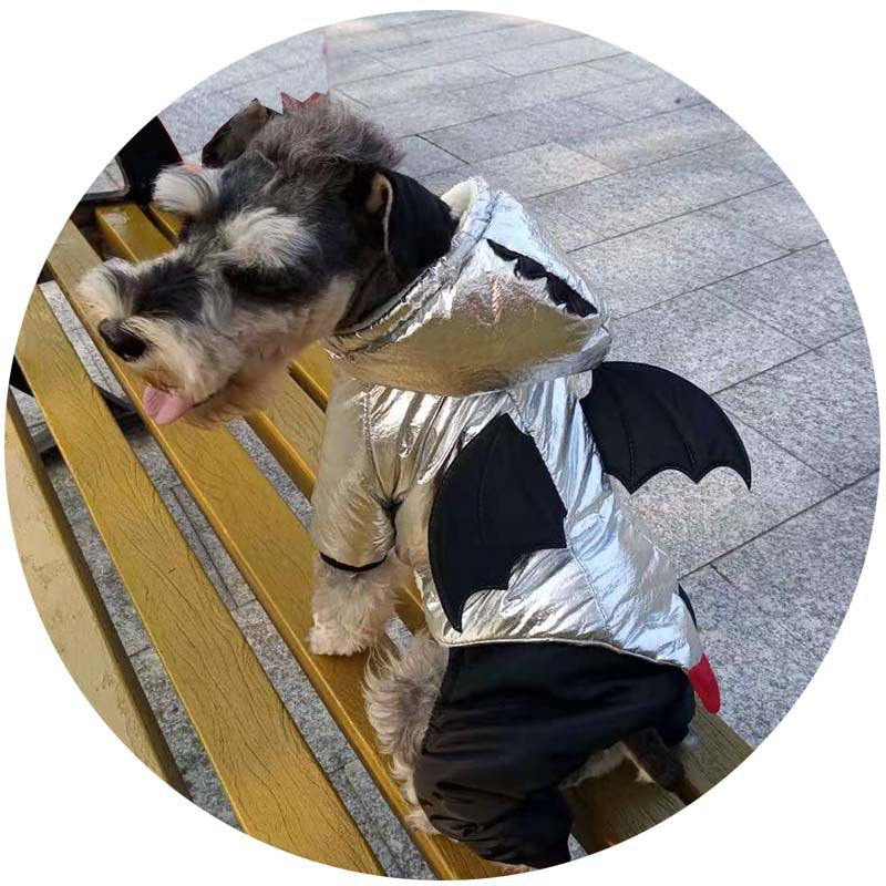KFX-0818877 Halloween Bat-Inspired Pet Costume in Silver Cotton – Sizes S to XXL
