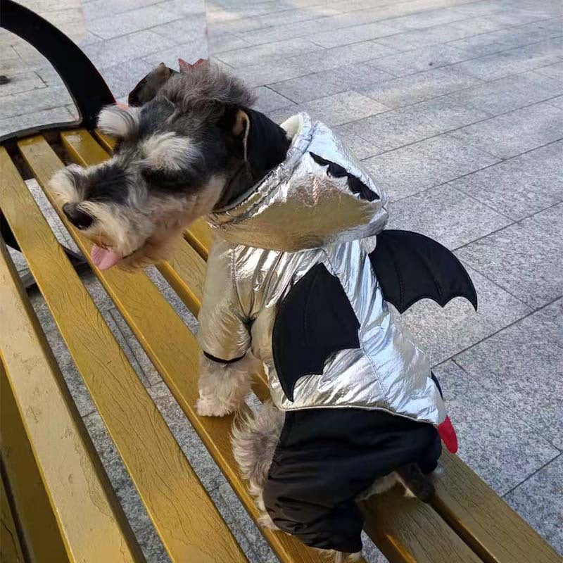 KFX-0818877 Halloween Bat-Inspired Pet Costume in Silver Cotton – Sizes S to XXL