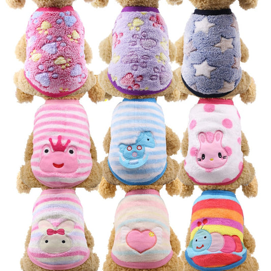 KFX-0822589 Winter Cartoon Flannel Sleeveless Dog Clothes for Small Pets