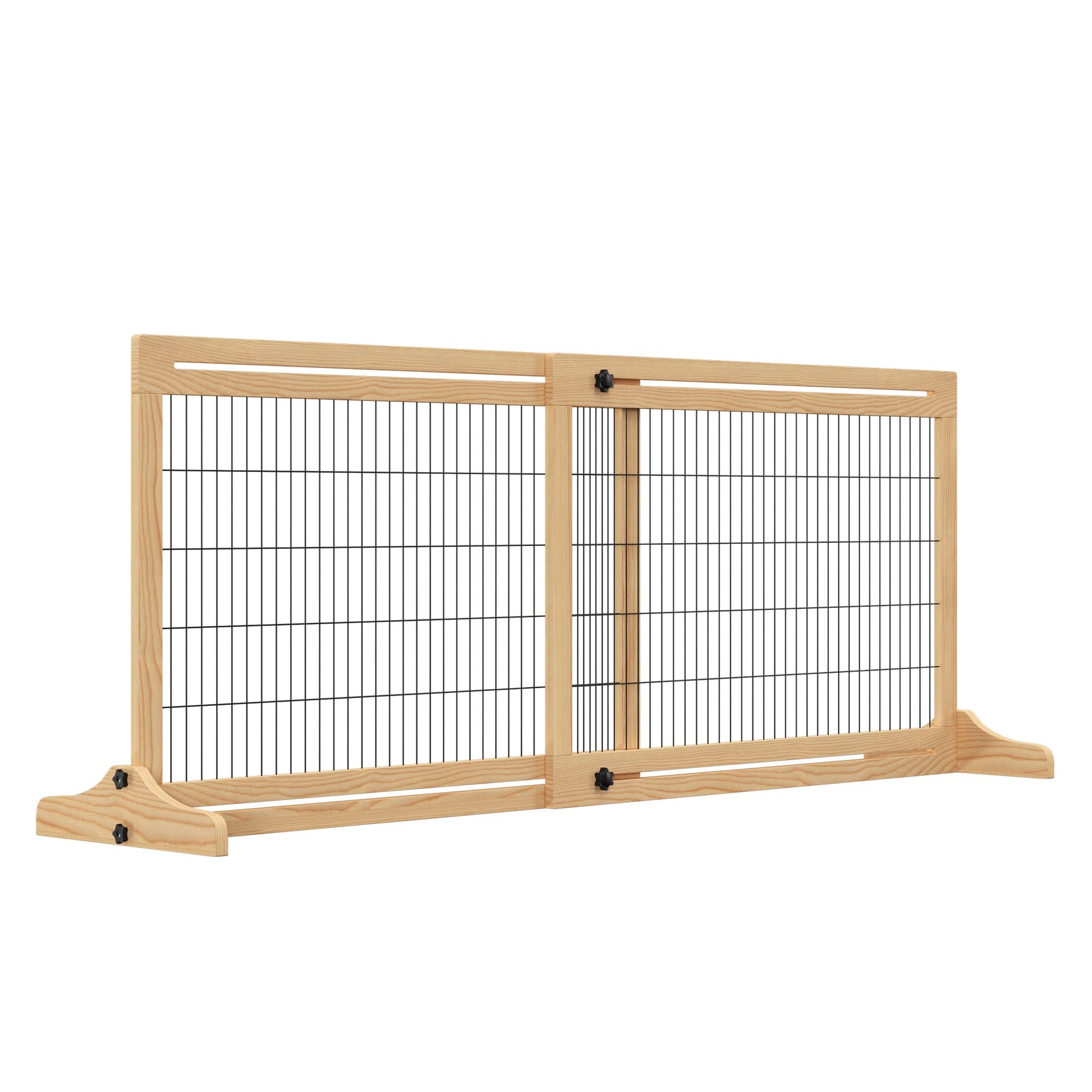 KFX-0825661 Extra Wide Freestanding Pet Gate, Adjustable Natural Pine Wood Barrier for Dogs and Cats, 41"-70.9" Long