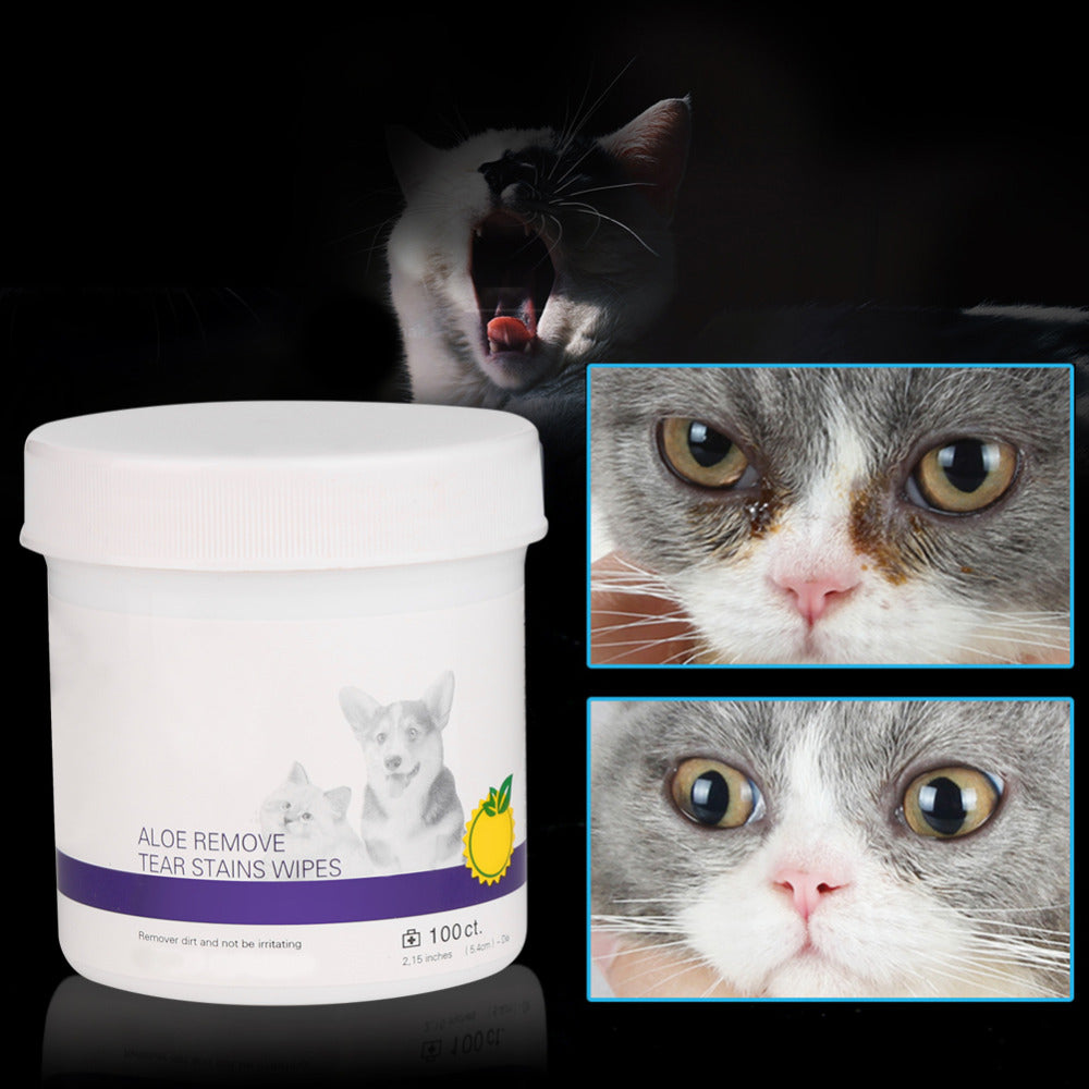 KFX-0825789 Gentle Tear Stain Cleaning Wipes for Dogs and Cats – 130 Natural Cotton Eye Grooming Pads