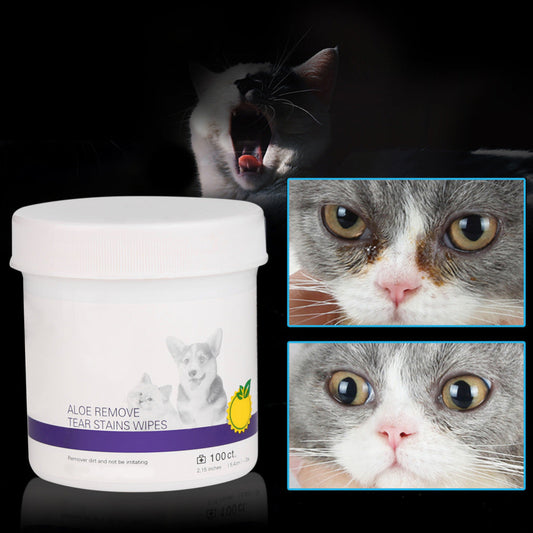 KFX-0825789 Gentle Tear Stain Cleaning Wipes for Dogs and Cats – 130 Natural Cotton Eye Grooming Pads