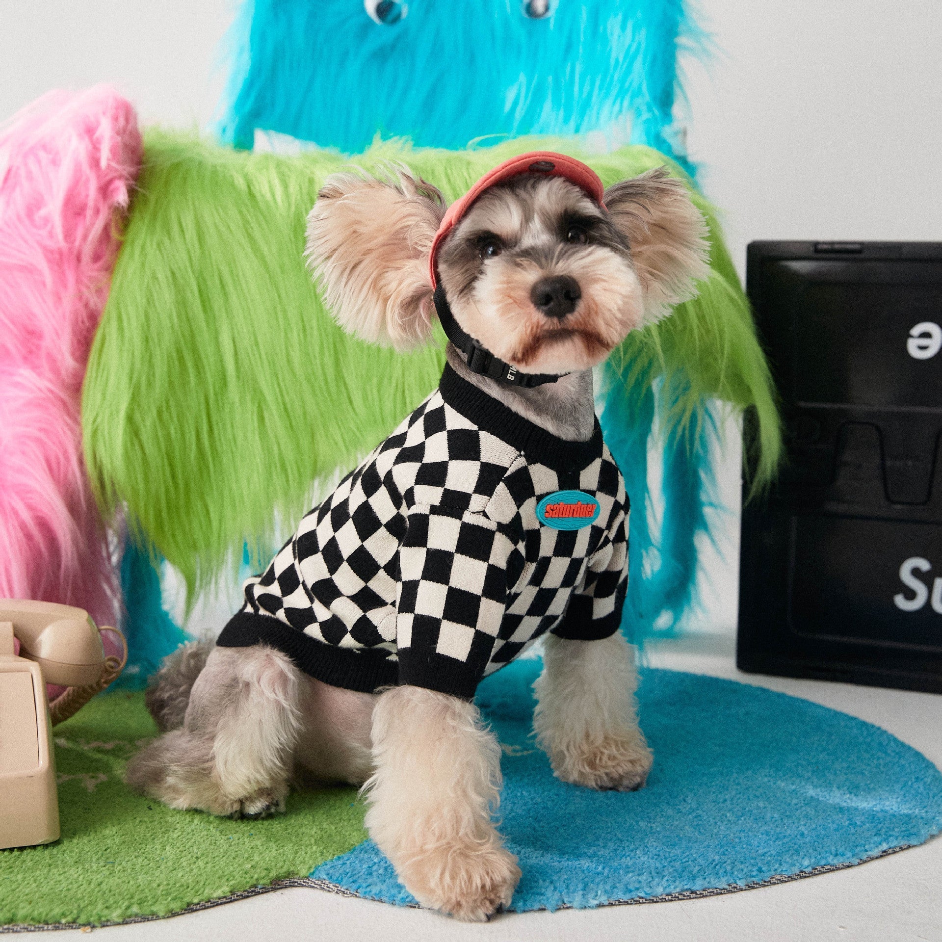 KFX-0827965 Checkerboard Knit Pullover Sweater for Pets - Black and White, Multiple Sizes Available
