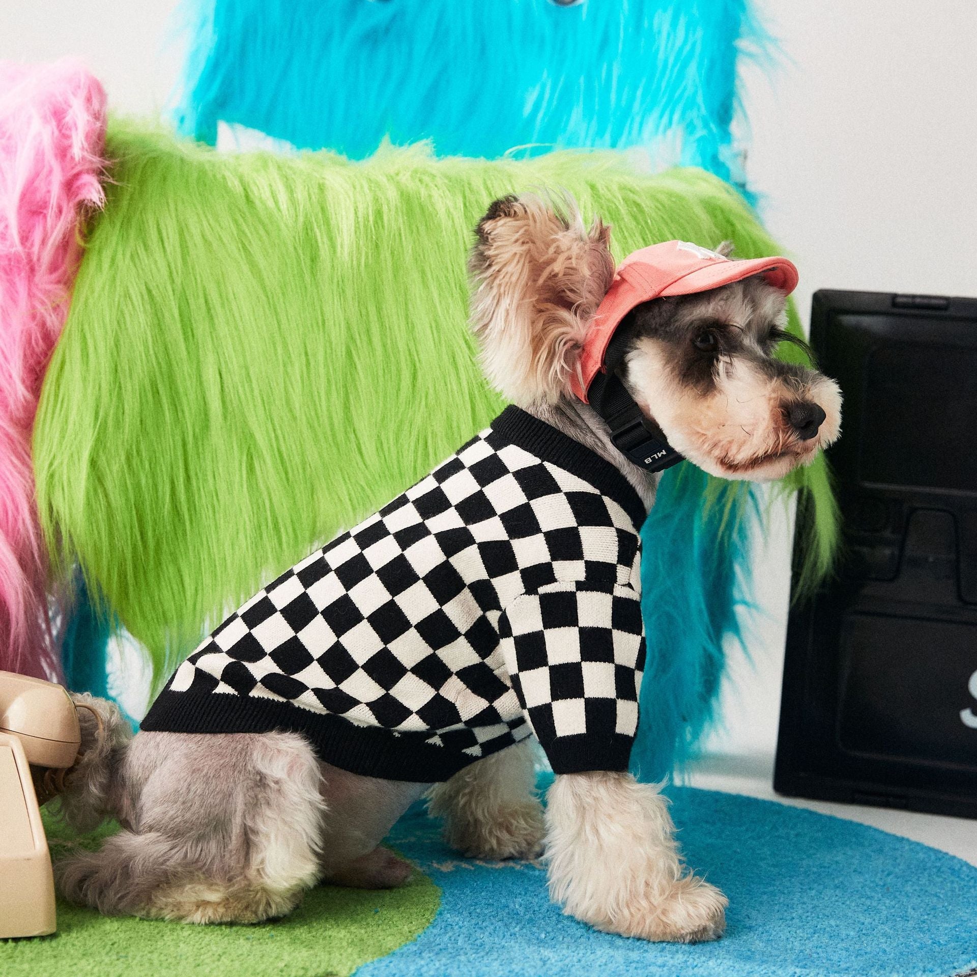 KFX-0827965 Checkerboard Knit Pullover Sweater for Pets - Black and White, Multiple Sizes Available