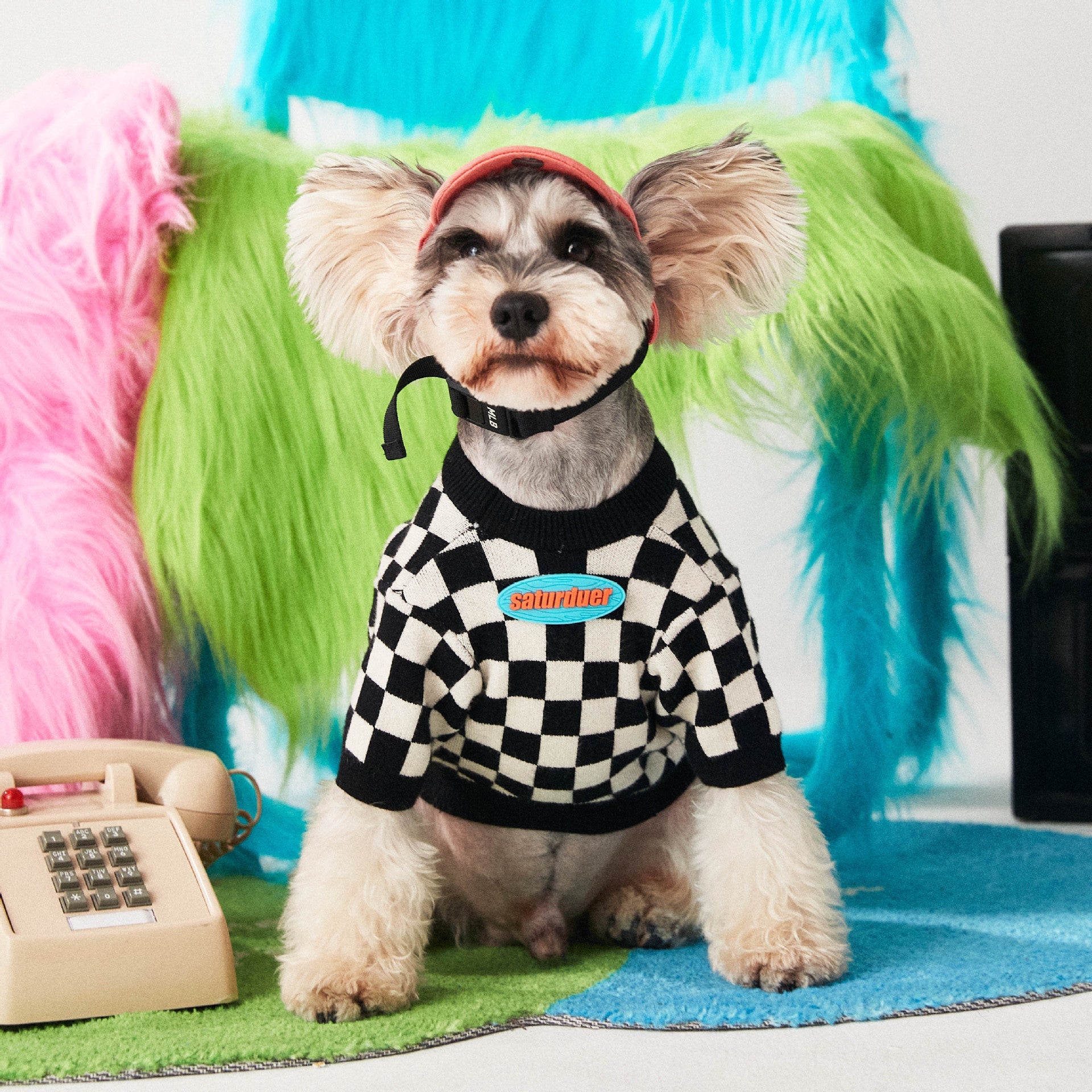 KFX-0827965 Checkerboard Knit Pullover Sweater for Pets - Black and White, Multiple Sizes Available