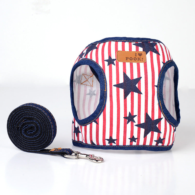 KFX-0829757 Vest Style Denim Dog Leash with Breathable Fabric and Fashionable Design