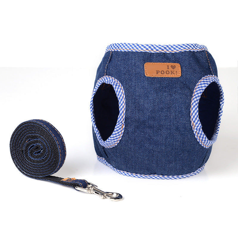 KFX-0829757 Vest Style Denim Dog Leash with Breathable Fabric and Fashionable Design