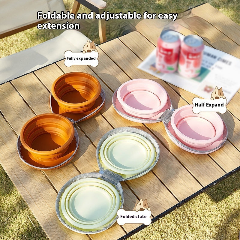 KFX-0830141 Integrated Folding Pet Double Bowl with Eco-Friendly Silicone in Brown, Beige, Pink, and Rice Colors