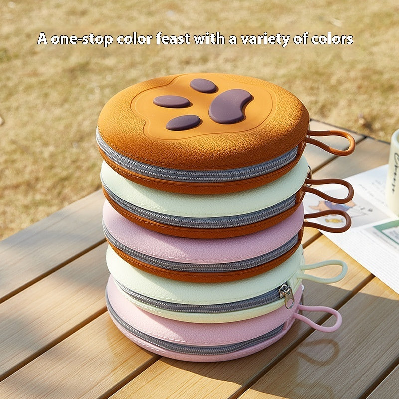 KFX-0830141 Integrated Folding Pet Double Bowl with Eco-Friendly Silicone in Brown, Beige, Pink, and Rice Colors