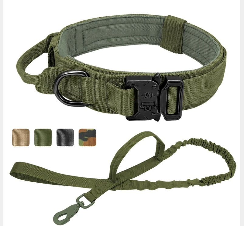 KFX-0831933 Tactical Nylon Dog Collar for Large Dogs – Sizes M, L, XL in Black, Army Green, Khaki