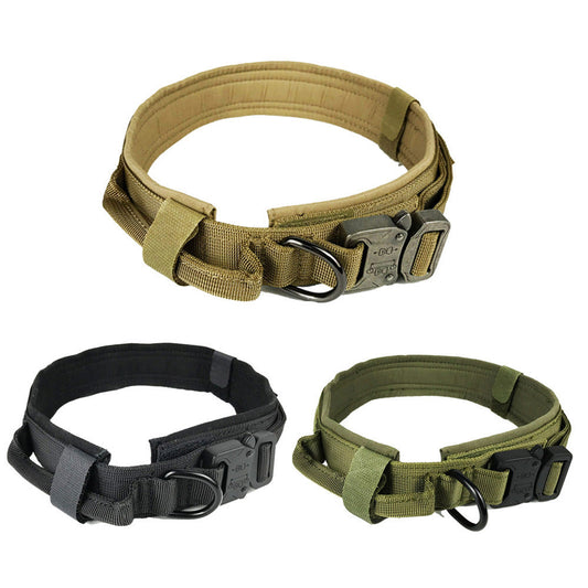 KFX-0831933 Tactical Nylon Dog Collar for Large Dogs – Sizes M, L, XL in Black, Army Green, Khaki