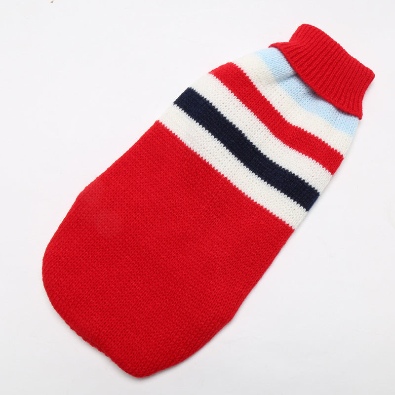 KFX-0833725 Striped Dark Blue Knitted Sweater for Dogs - Warm Wool Pet Clothing in Various Sizes