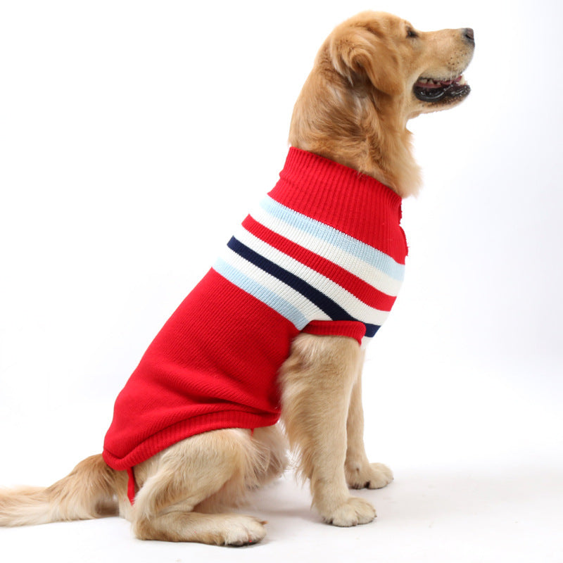 KFX-0833725 Striped Dark Blue Knitted Sweater for Dogs - Warm Wool Pet Clothing in Various Sizes