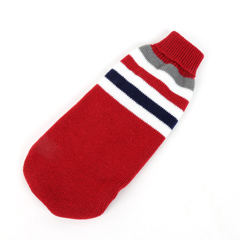KFX-0833725 Striped Dark Blue Knitted Sweater for Dogs - Warm Wool Pet Clothing in Various Sizes