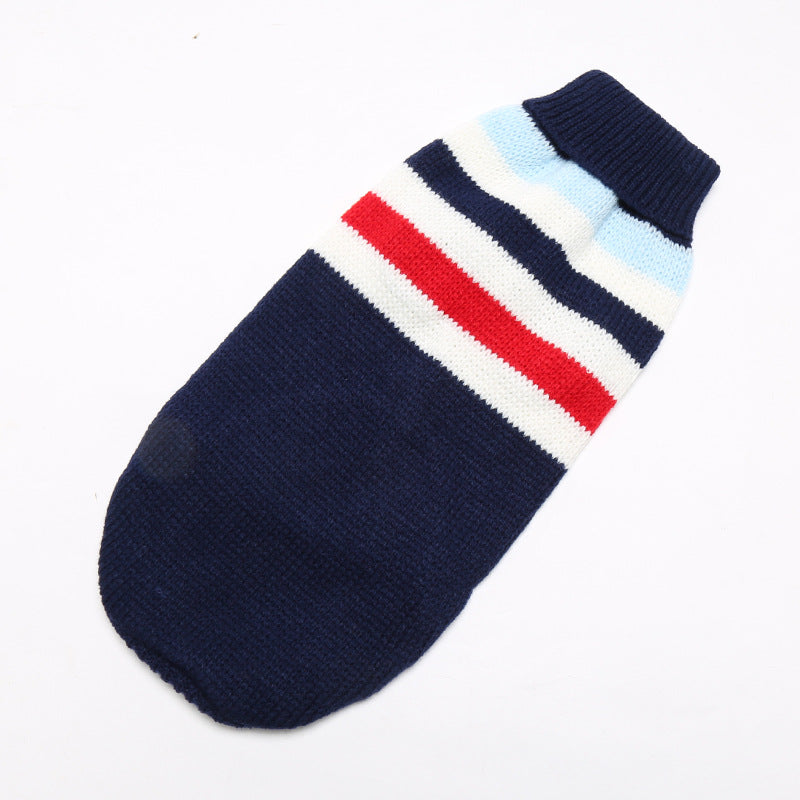 KFX-0833725 Striped Dark Blue Knitted Sweater for Dogs - Warm Wool Pet Clothing in Various Sizes