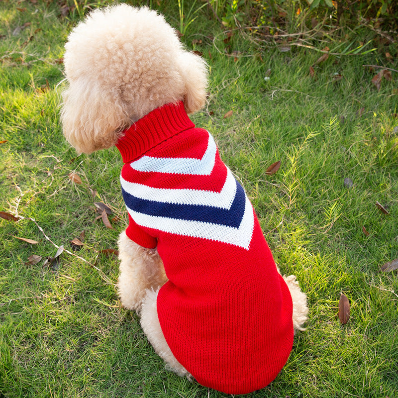 KFX-0833725 Striped Dark Blue Knitted Sweater for Dogs - Warm Wool Pet Clothing in Various Sizes