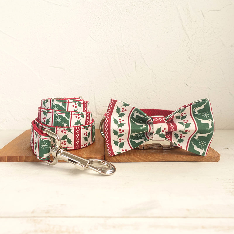 KFX-0837693 Christmas Deer Soft Collar and Leash Set for Dogs - Light Gold, Multiple Sizes Available