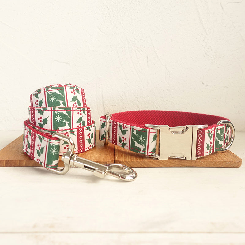 KFX-0837693 Christmas Deer Soft Collar and Leash Set for Dogs - Light Gold, Multiple Sizes Available