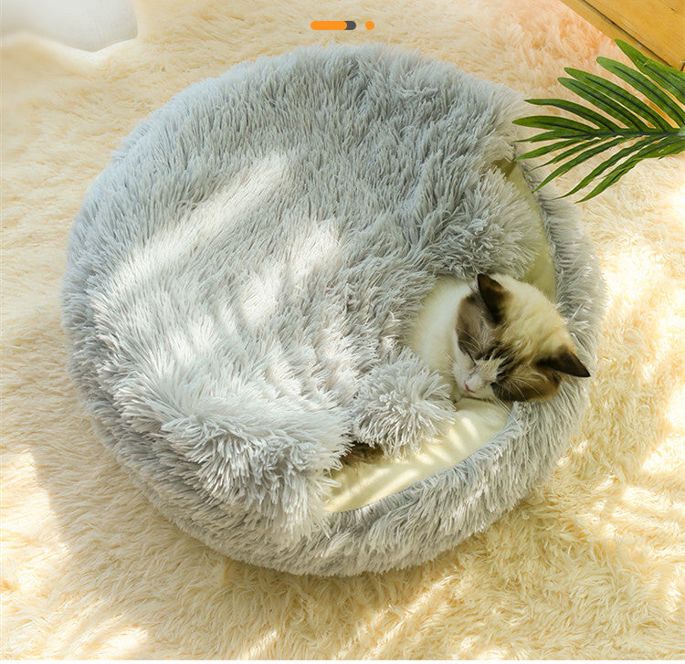 KFX-0839741 Cozy Cotton Deep Sleep Nest for Cats and Small Dogs - Semi-closed Design in Gray, Green, and Coffee Colors