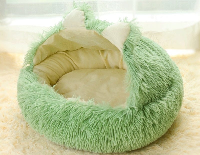 KFX-0839741 Cozy Cotton Deep Sleep Nest for Cats and Small Dogs - Semi-closed Design in Gray, Green, and Coffee Colors